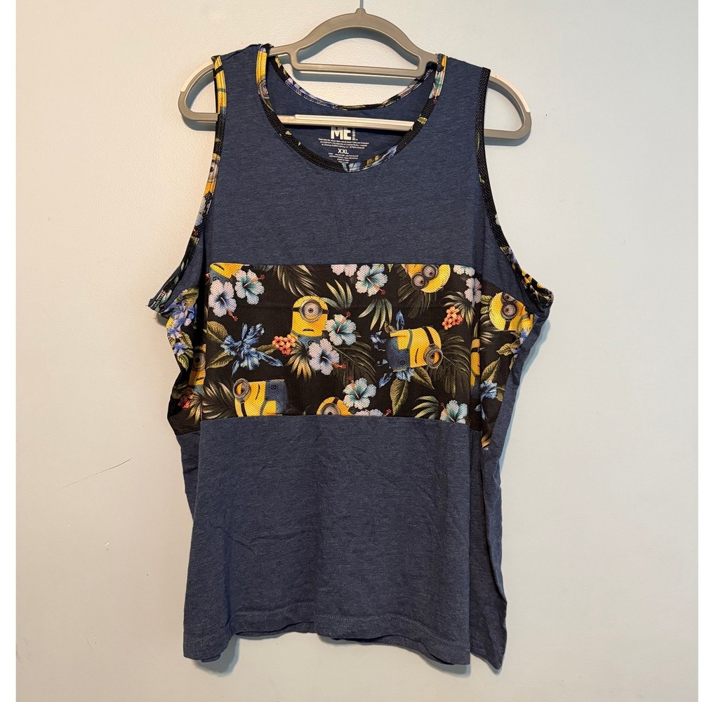 Despicable Me Minions XXL Tropical Floral Graphic Tank Top Navy Blue 1953
